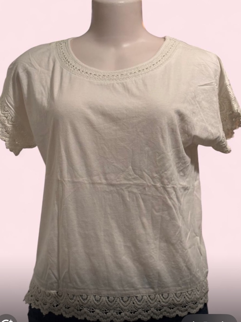 Jack Wills Cream Crochet-Trim Short Sleeve Tee